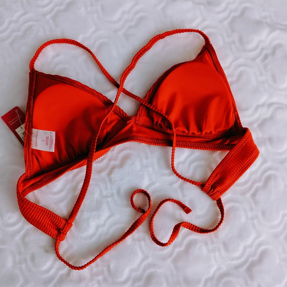 XHILARATION Ribbed Orange TieBack Bikini Top NWT L